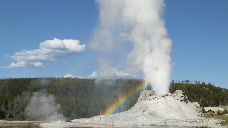 Geyser Erupting with Rainbow — Blue