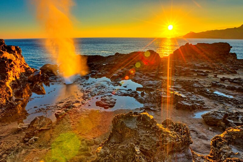 Geyser on Rocky Shore — Yellow