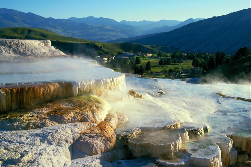 Geyser Terraces in Valley — White