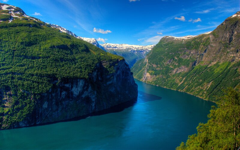 Geyser Waterfall in Fjord — Blue