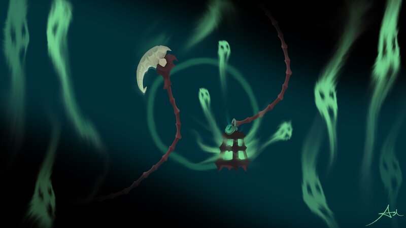Ghastly lantern in a dark forest