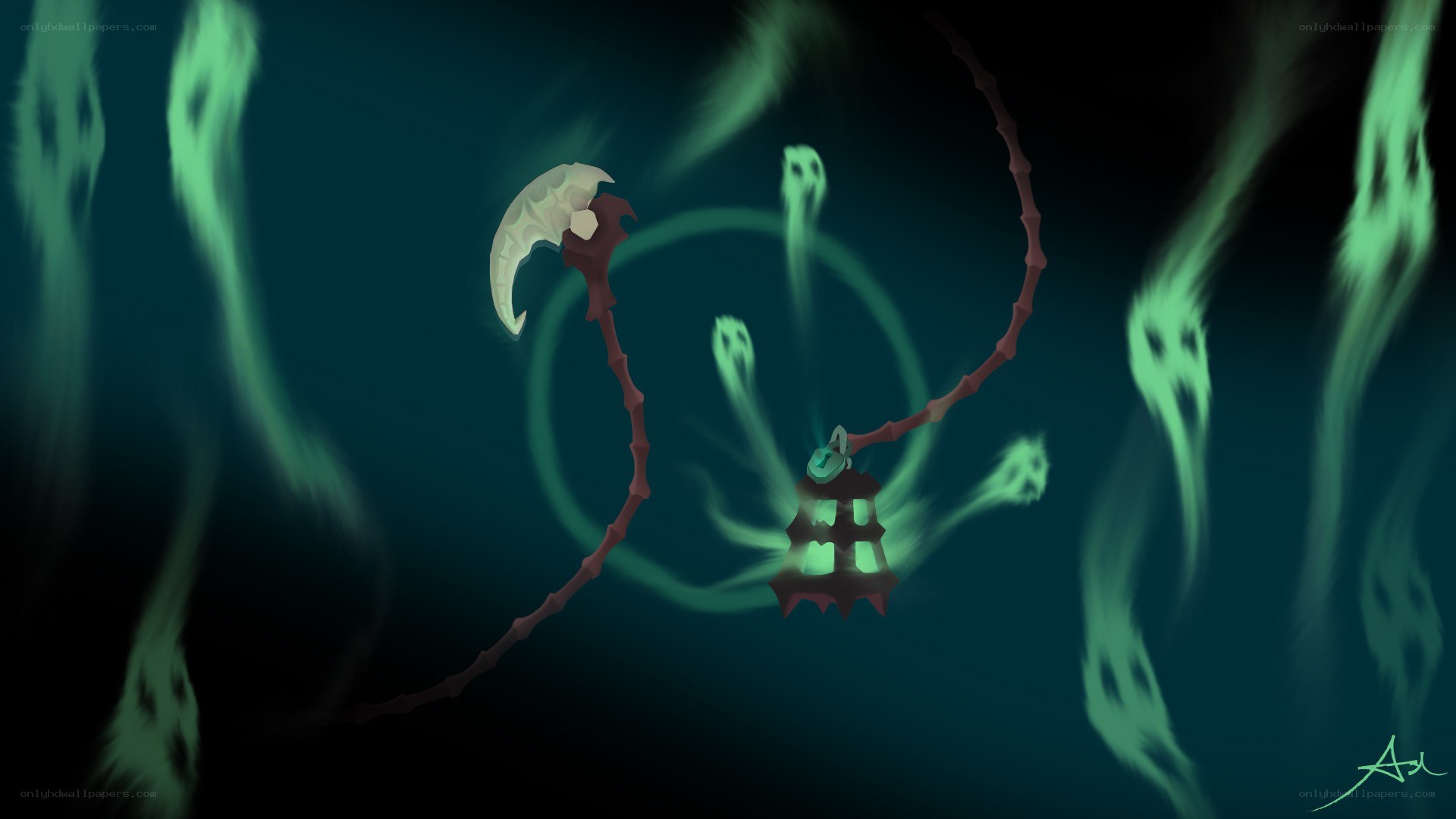 Ghastly lantern in a dark forest