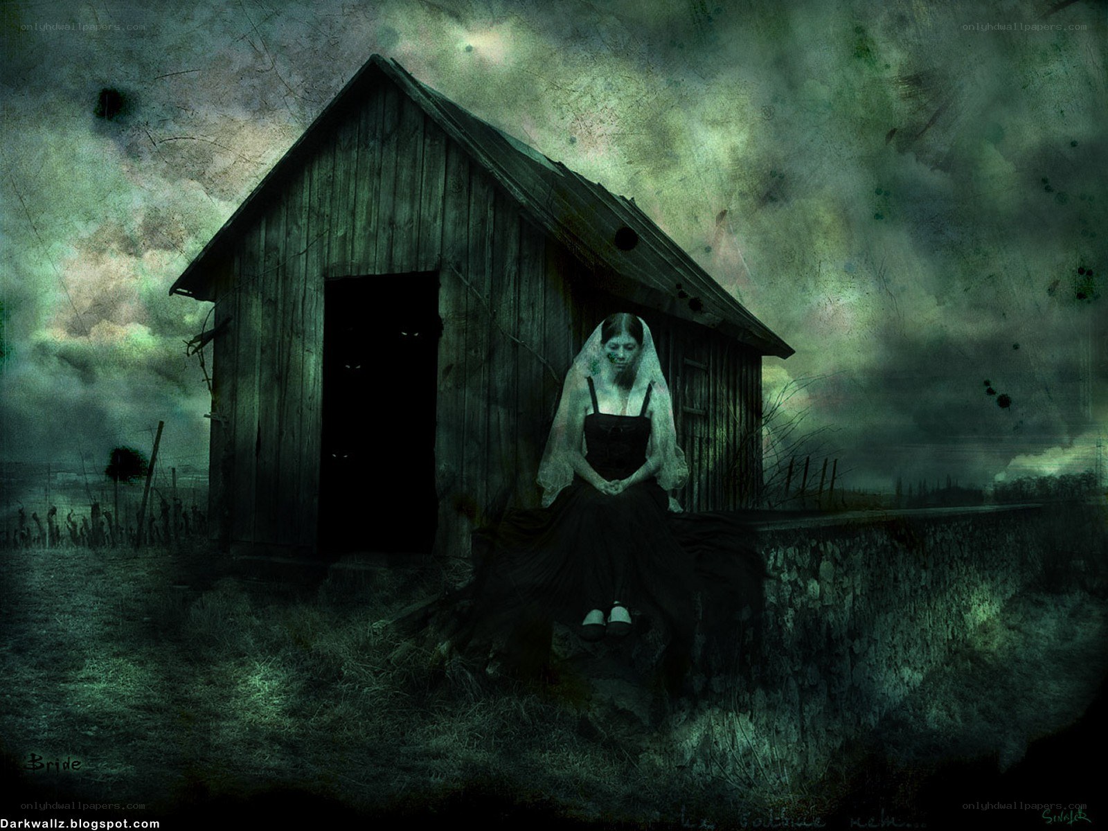 Ghost bride in a dark field