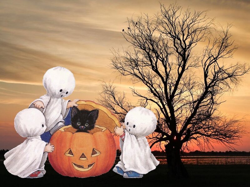 Ghost Children with Pumpkin