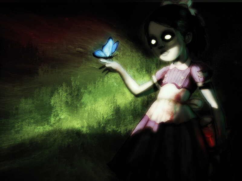ghost girl with blue butterfly
