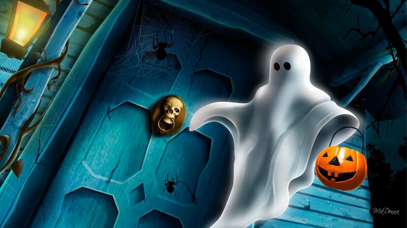 Ghost Holding Pumpkin — Blue