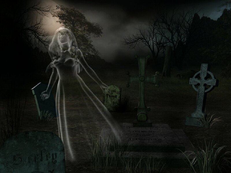 ghost in a graveyard