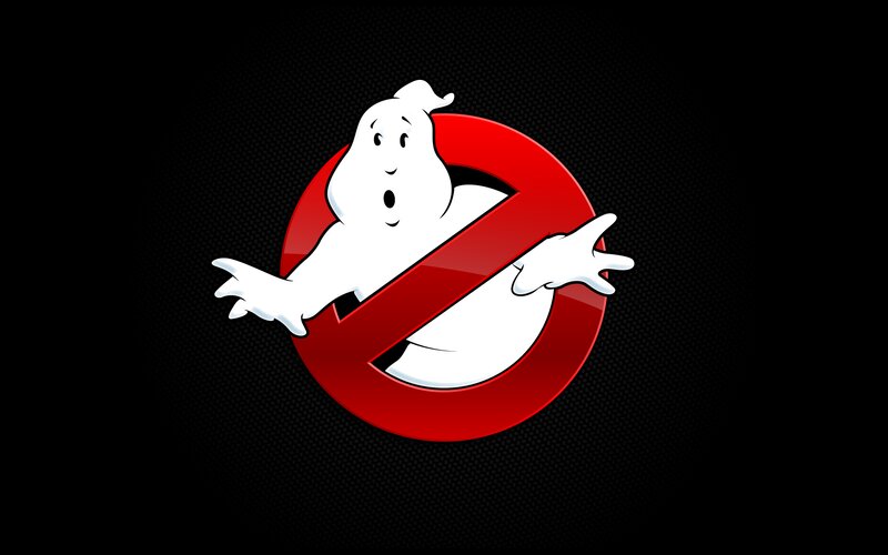 Ghost in Red Circle — Black, Playful, Vector Art, Red Circle