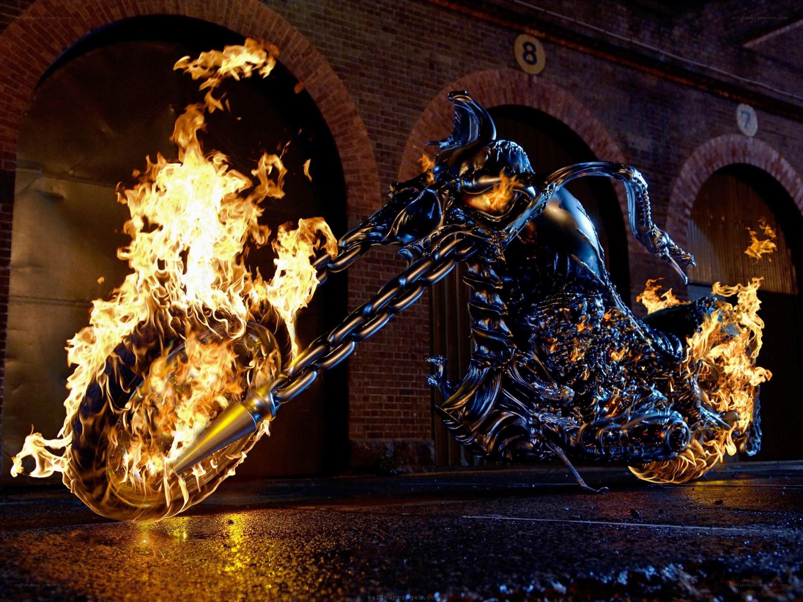 Ghost Rider motorcycle in flames