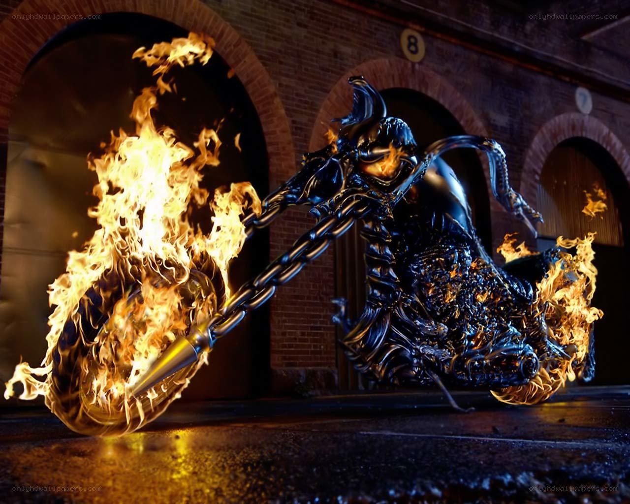 Ghost Rider motorcycle in flames