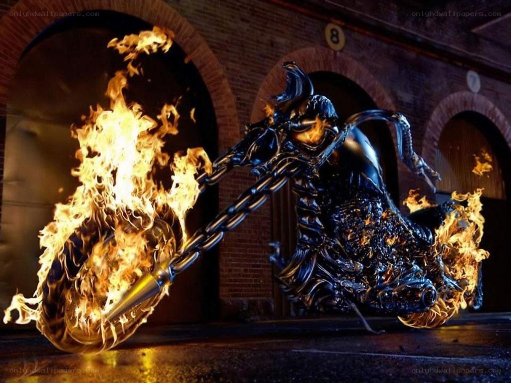 Ghost Rider on fire motorcycle