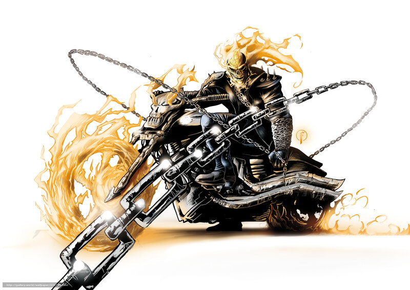 Ghost Rider on Motorcycle — Black, Dramatic, Comic, Flames