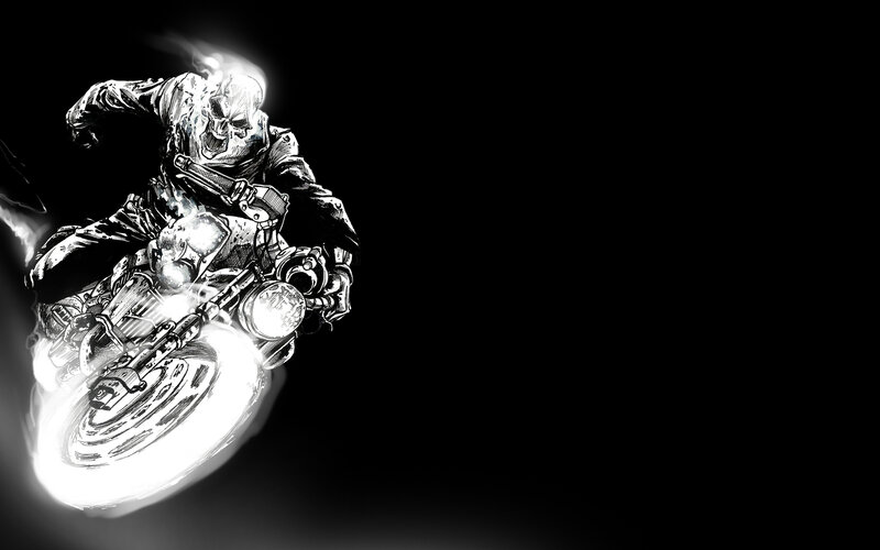 Ghost Rider on Motorcycle — Black, Dramatic, Comic, Skull