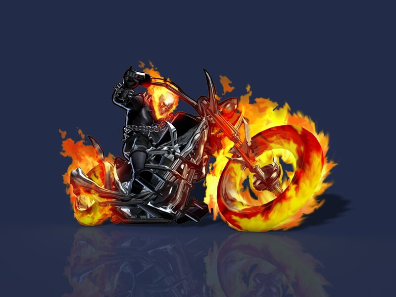 Ghost Rider on Motorcycle — Black, Dramatic, Digital Art, Flames