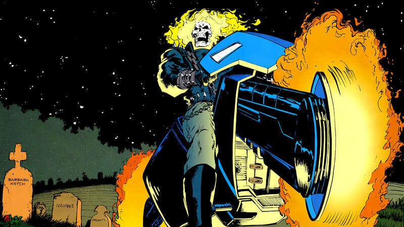 Ghost Rider on Motorcycle — Black, Dramatic, Night, Comic