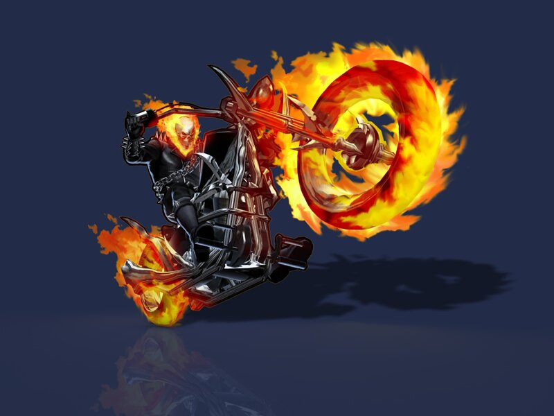 Ghost Rider on Motorcycle — Black, Dramatic, Night, Digital Art, Flames