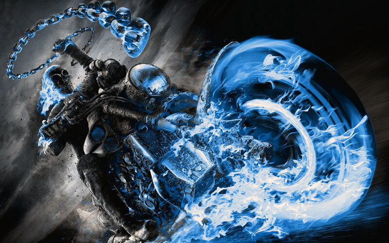Ghost Rider on Motorcycle — Blue, Dramatic