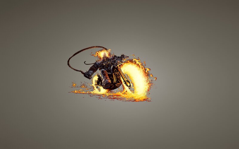 Ghost Rider on Motorcycle — Orange, Dramatic, Digital Art, Flames, Skull