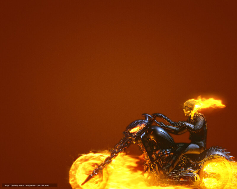 Ghost Rider on Motorcycle — Orange, Dramatic, Digital Art, Flames