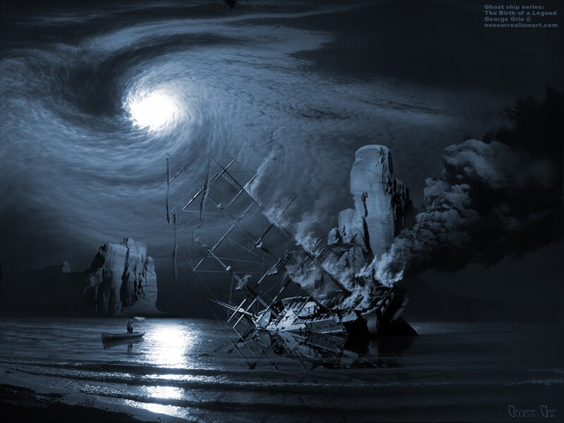 Ghost Ship at Moonlit Sea