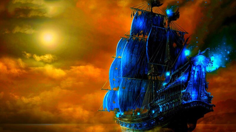 Ghost Ship at Sea — Blue, Dramatic
