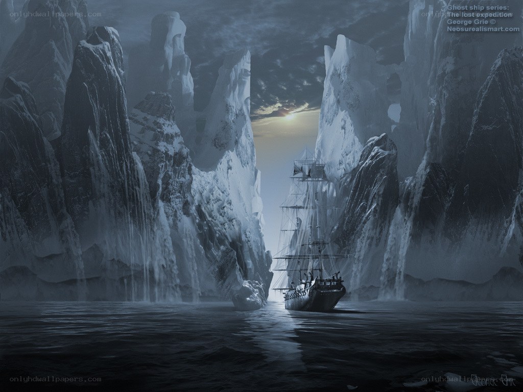 Ghost ship in icy passage