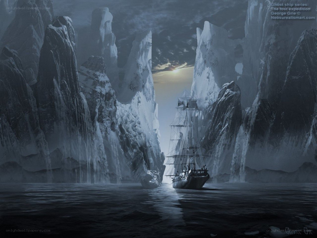 Ghost ship in icy passage
