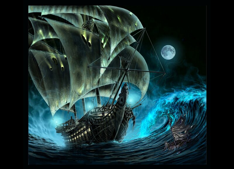 Ghost Ship in Storm — Blue, Dramatic