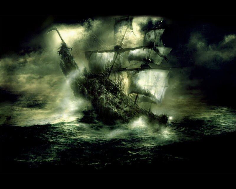 Ghost Ship in Storm — Green, Dramatic, Night