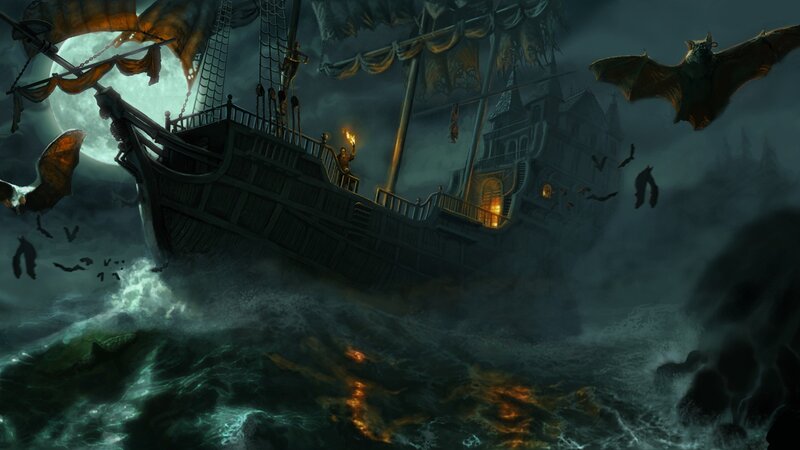 Ghost ship in stormy sea