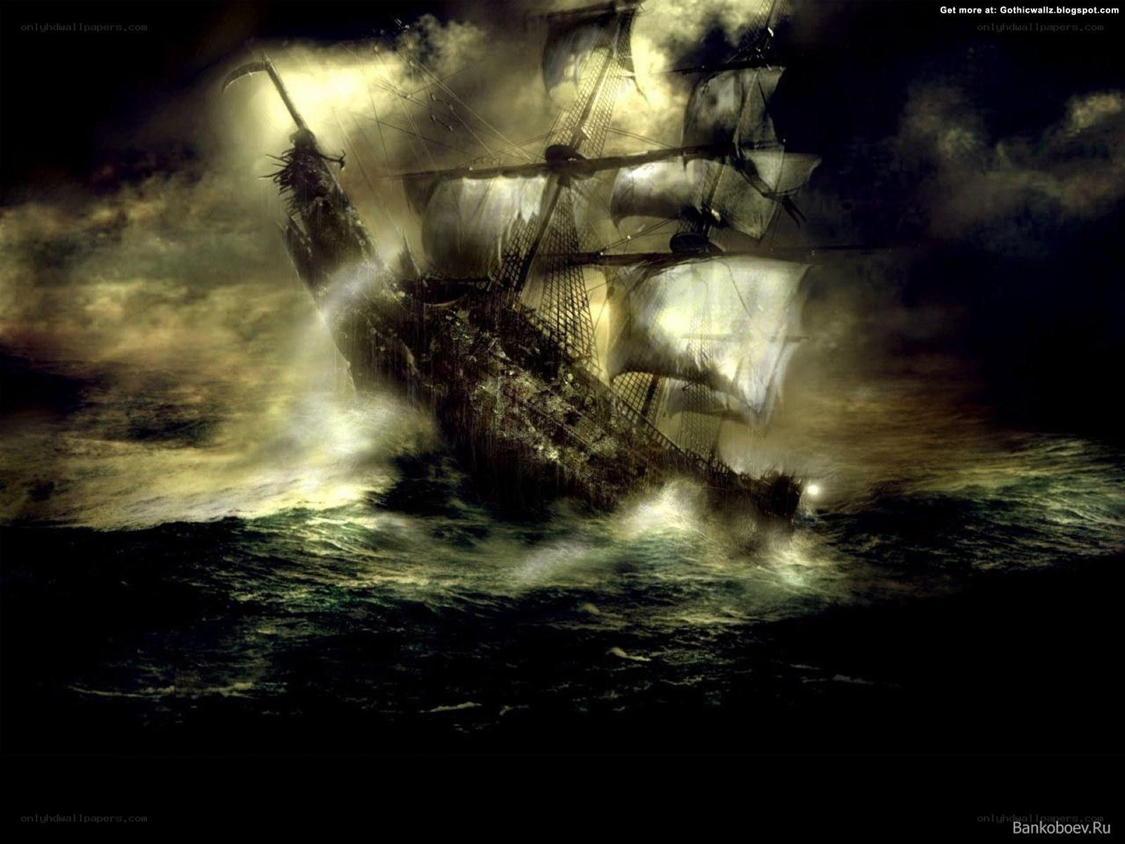 ghost ship in stormy sea