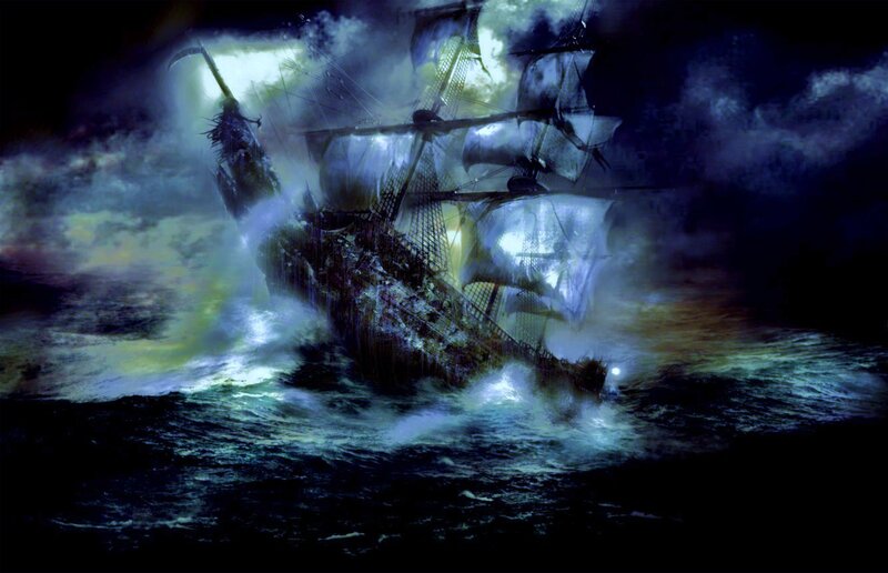 Ghost ship in stormy sea