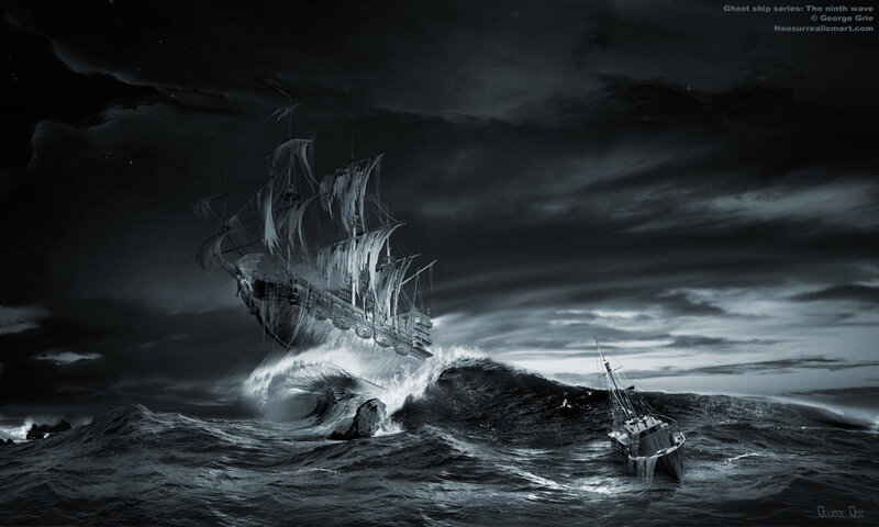 Ghost ship in stormy sea