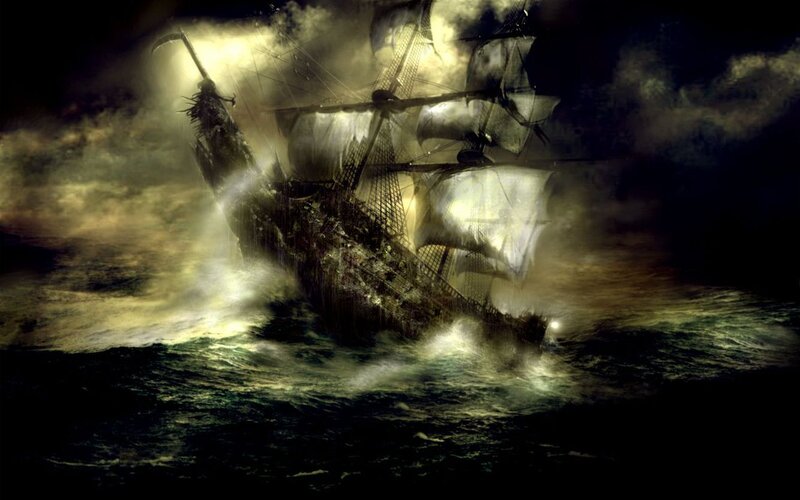 Ghost ship in stormy sea