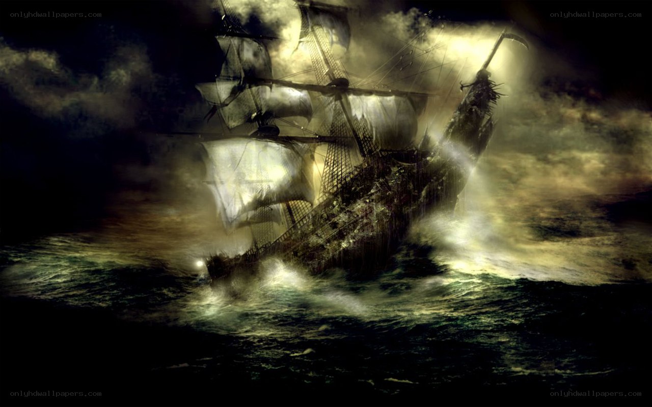 Ghost ship in stormy sea