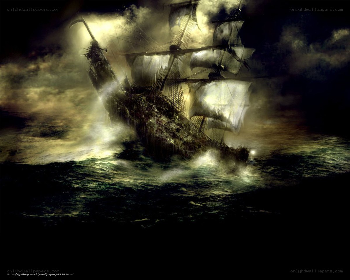 Ghost ship in stormy sea