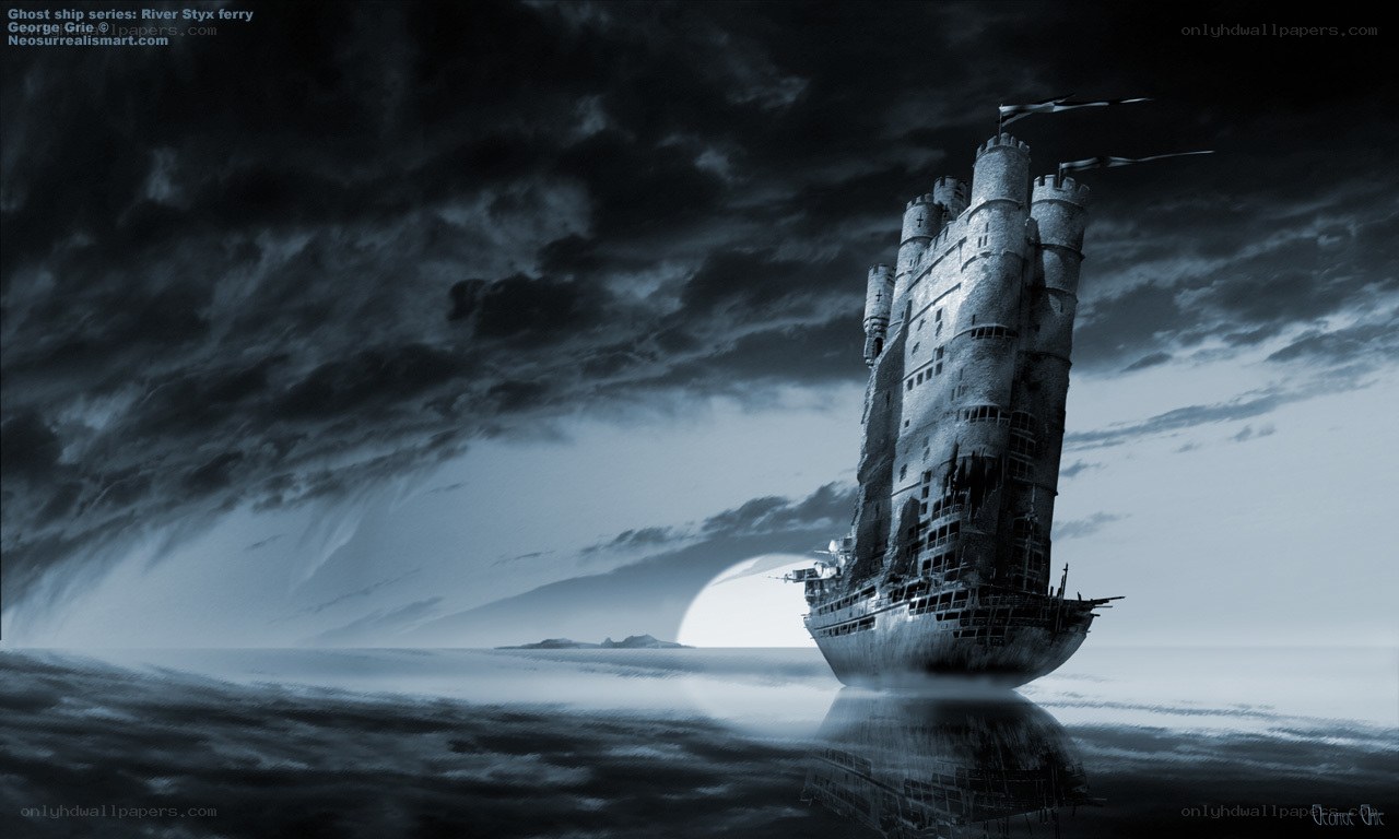 Ghost ship on a stormy sea