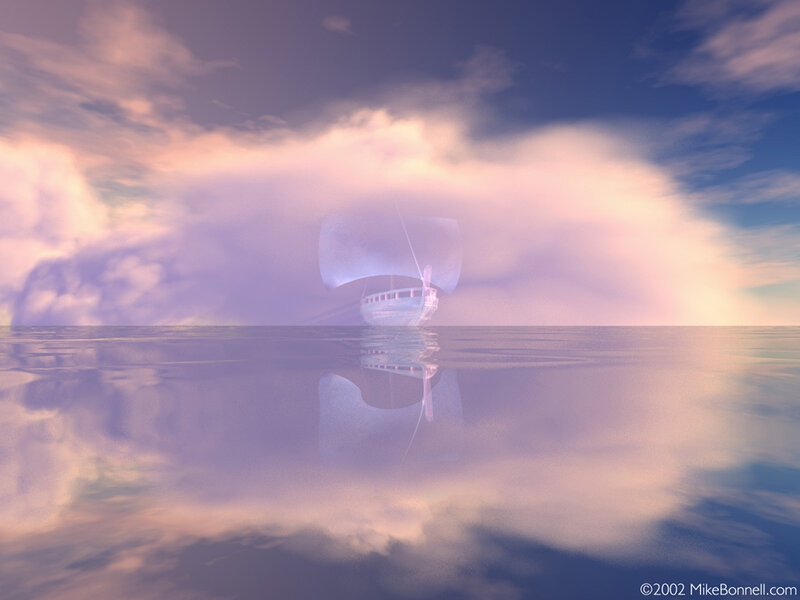 Ghost ship on calm sea