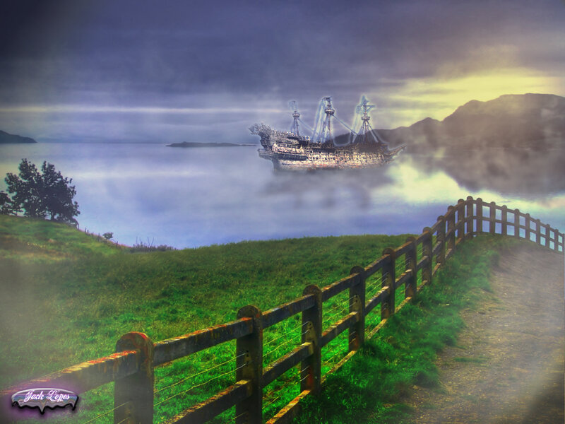 Ghost Ship on Foggy Water