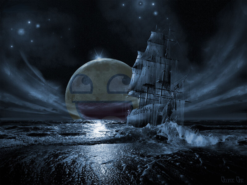 Ghost ship under a meme moon