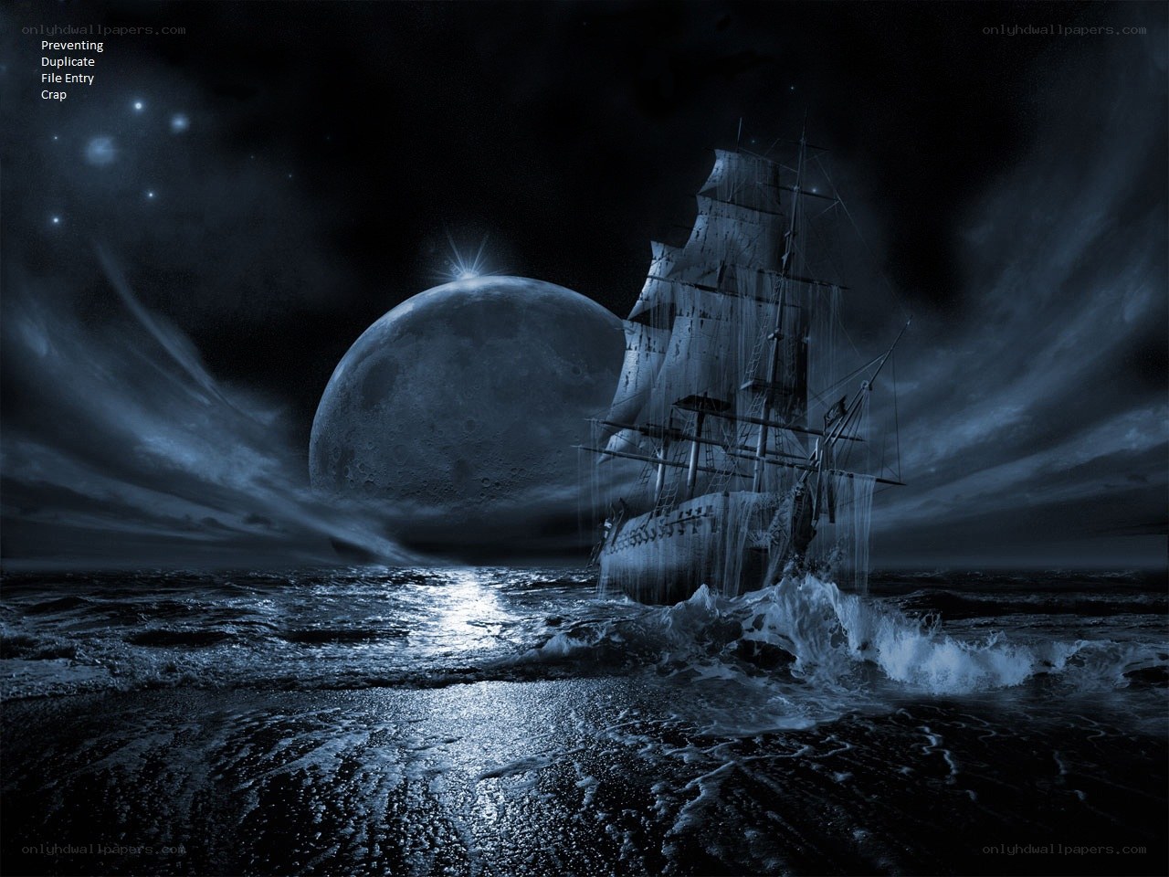 Ghost ship under moonlight