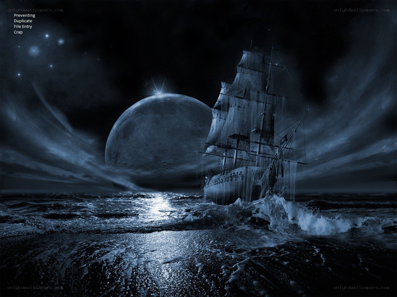 Ghost ship under moonlight