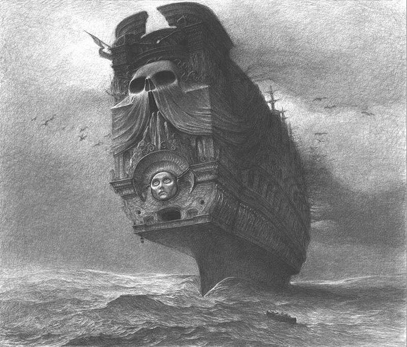 Ghost ship with skull figurehead