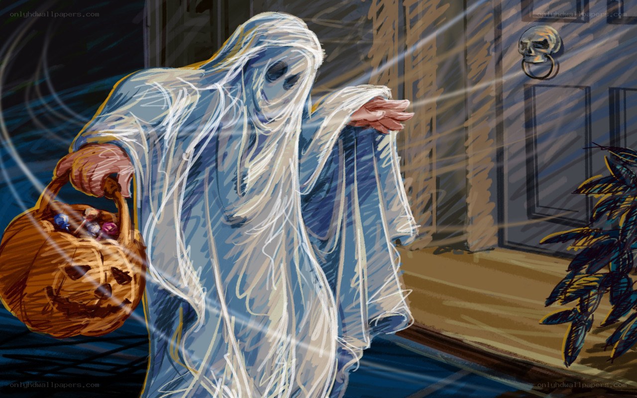 ghost trick-or-treating at night