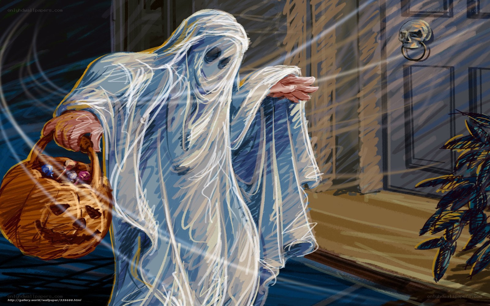 Ghost trick-or-treating at night
