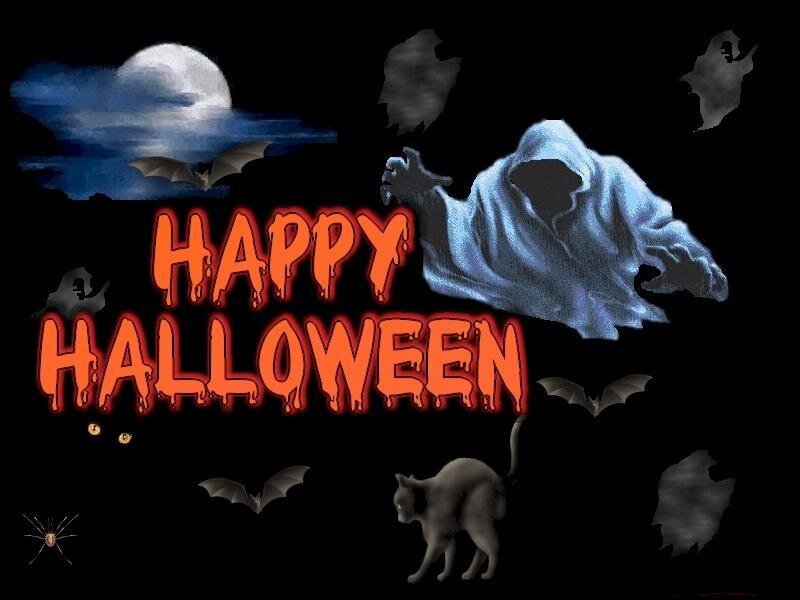 Ghost with Bats and Cat — Black
