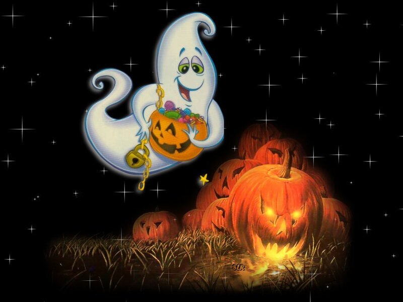 Ghost with Pumpkin Basket — Black