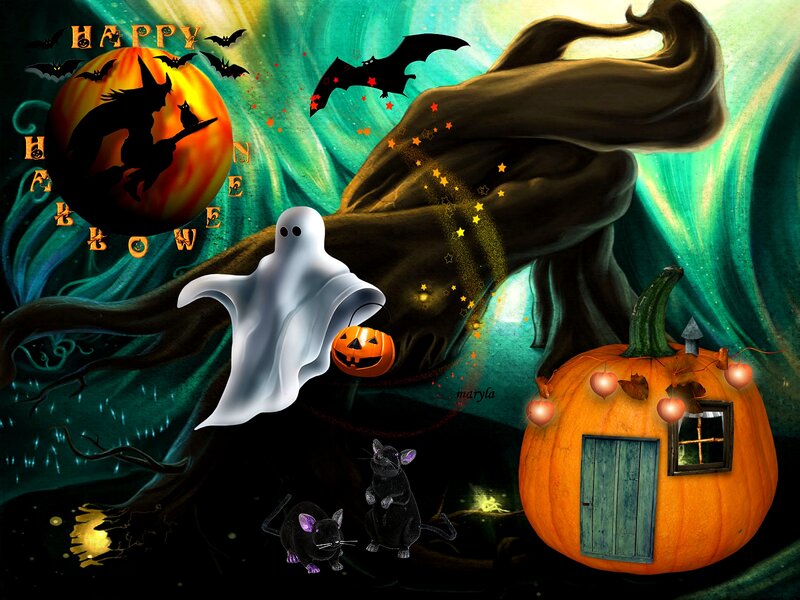 Ghost with Pumpkin — Orange
