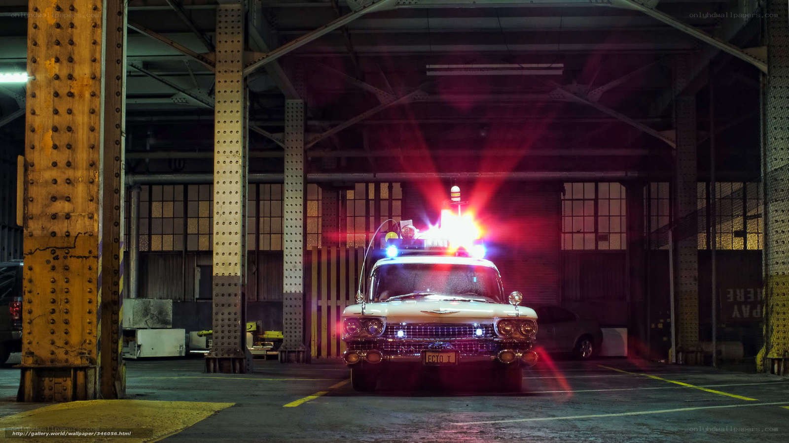 Ghostbusters car in warehouse