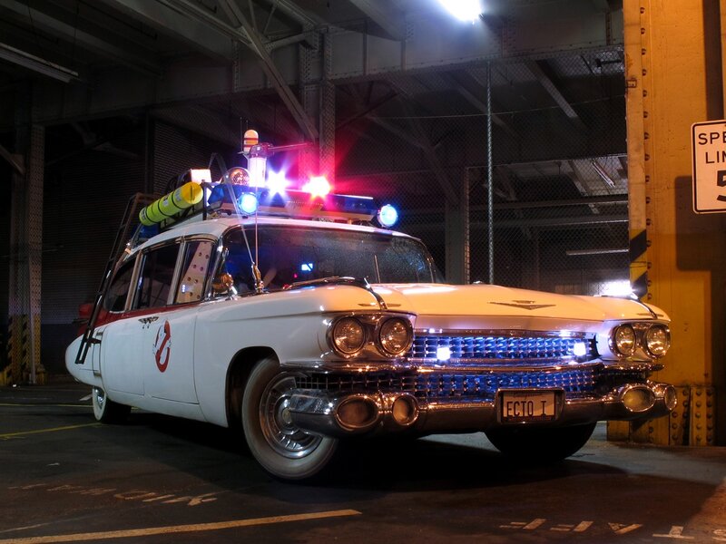 Ghostbusters Car — White, Dramatic, Night, Photograph